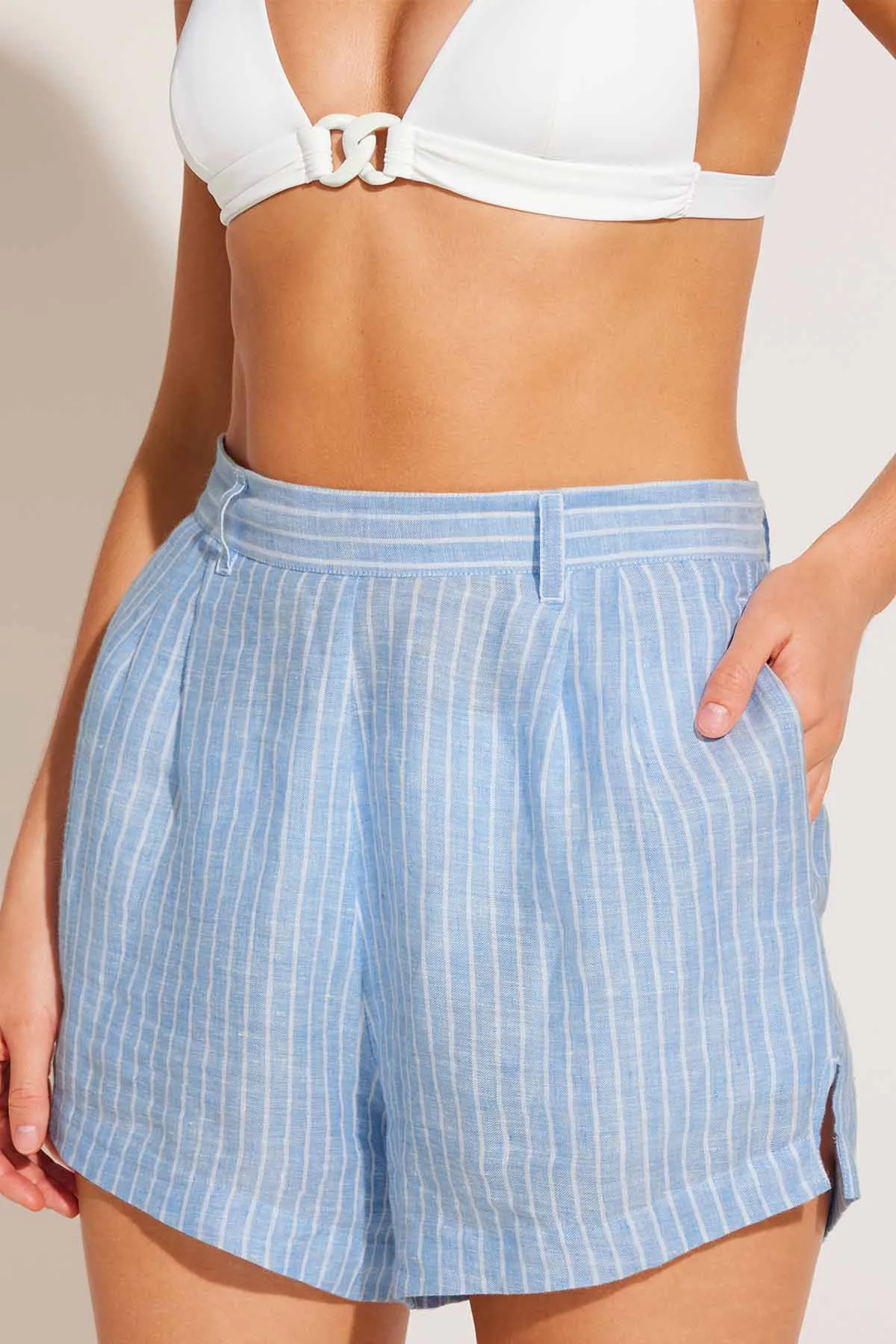 The Getaway Short - Summer Stripe EcoLinen ribbed texture
