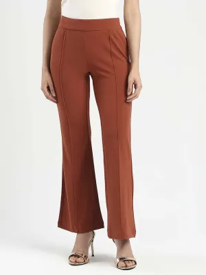 Modern Utility Quality Fabric Madame Front Seam Detail Rust Red Wide Leg Trousers
