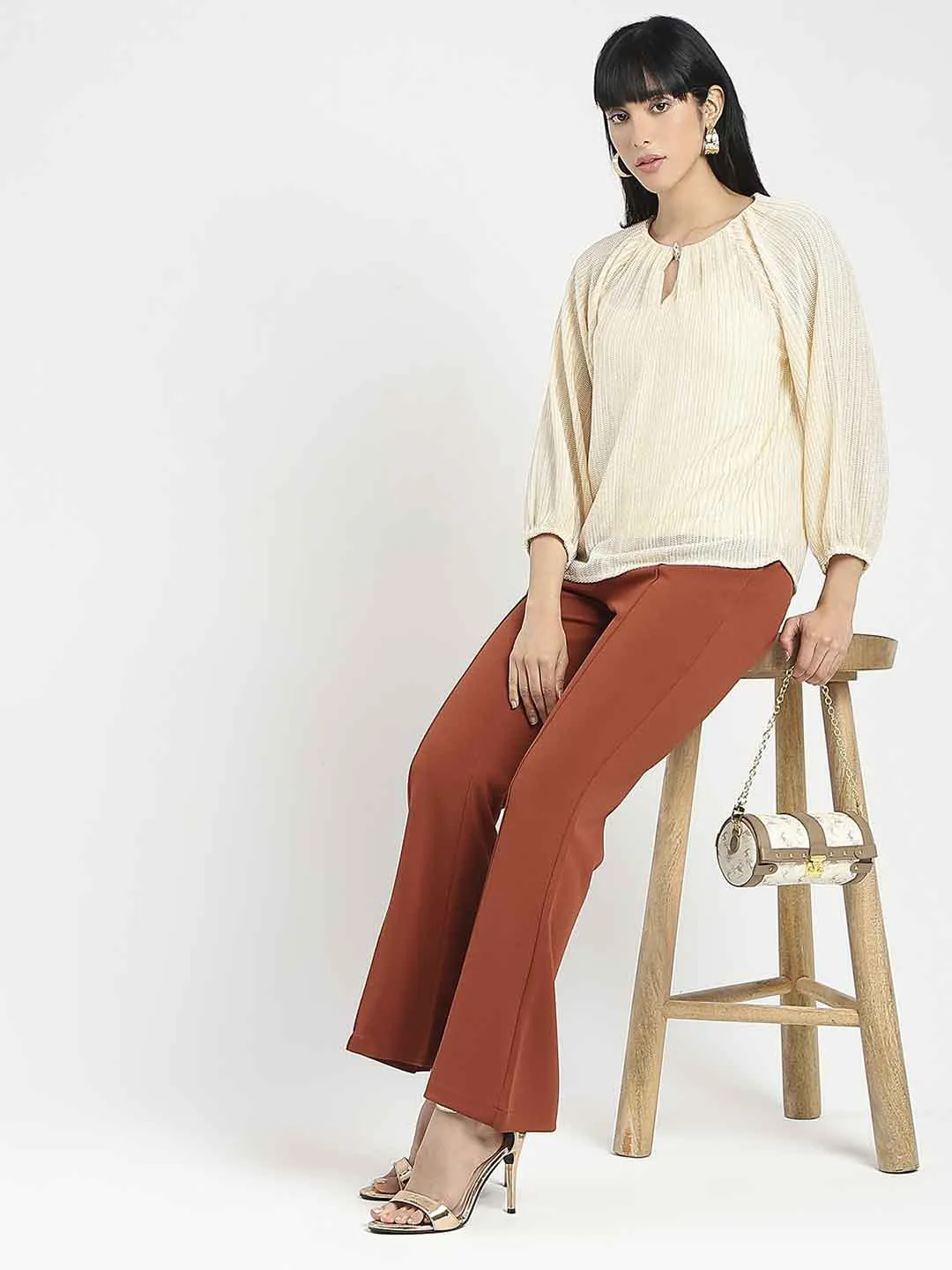 City Ready Madame Front Seam Detail Rust Red Wide Leg Trousers