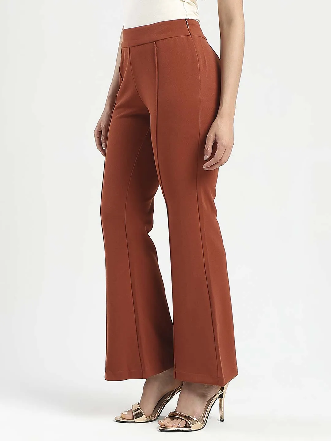 Madame Front Seam Detail Rust Red Wide Leg Trousers Durable Stitching LightweightDesign