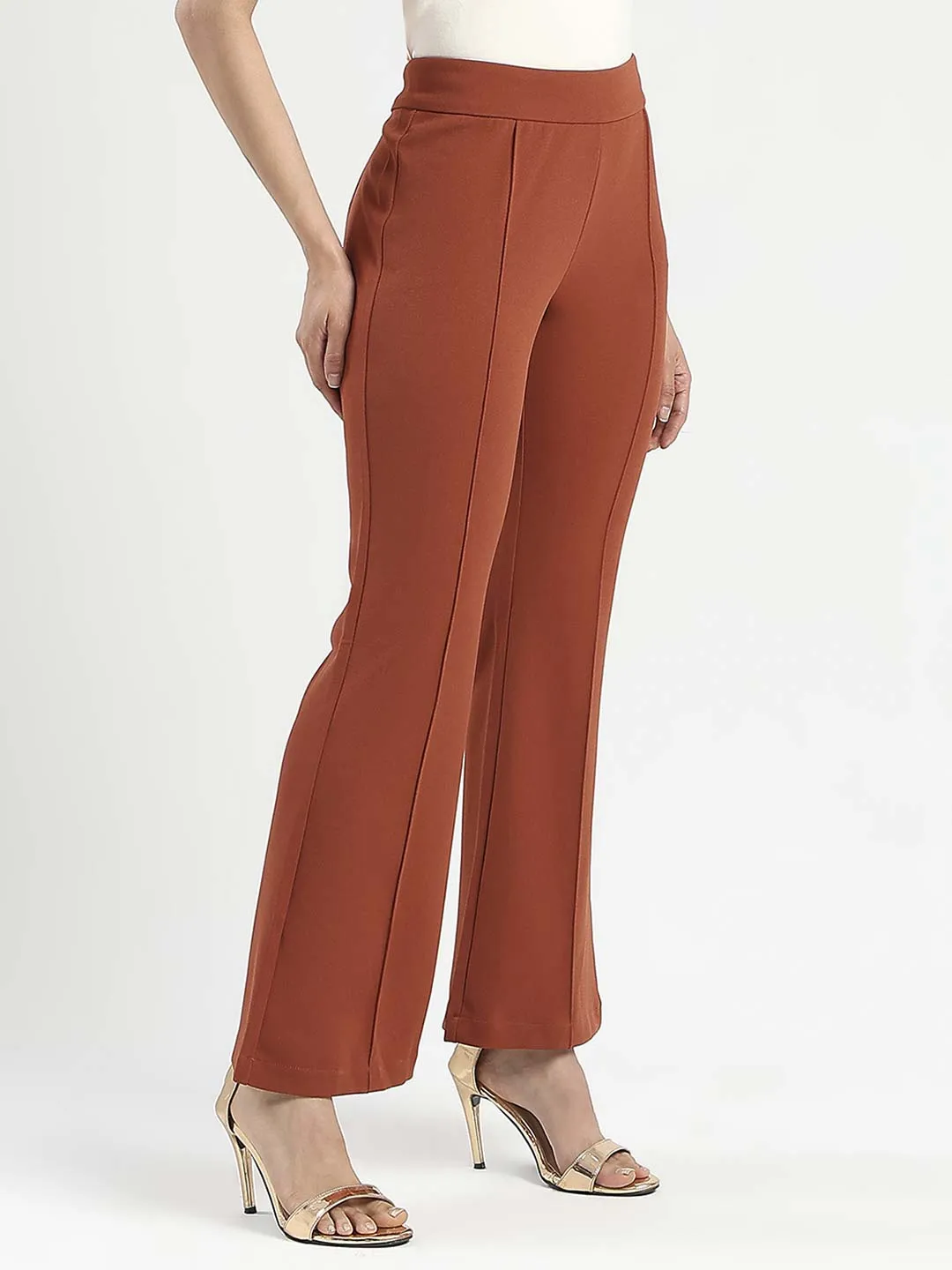 Madame Front Seam Detail Rust Red Wide Leg Trousers ReflectiveAccentDetails Smart Layer