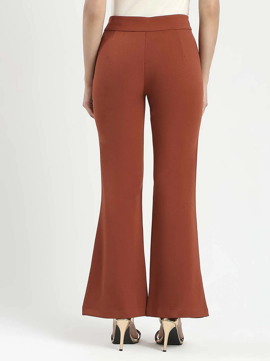 Elasticized Cuffs Organic Cotton Madame Front Seam Detail Rust Red Wide Leg Trousers