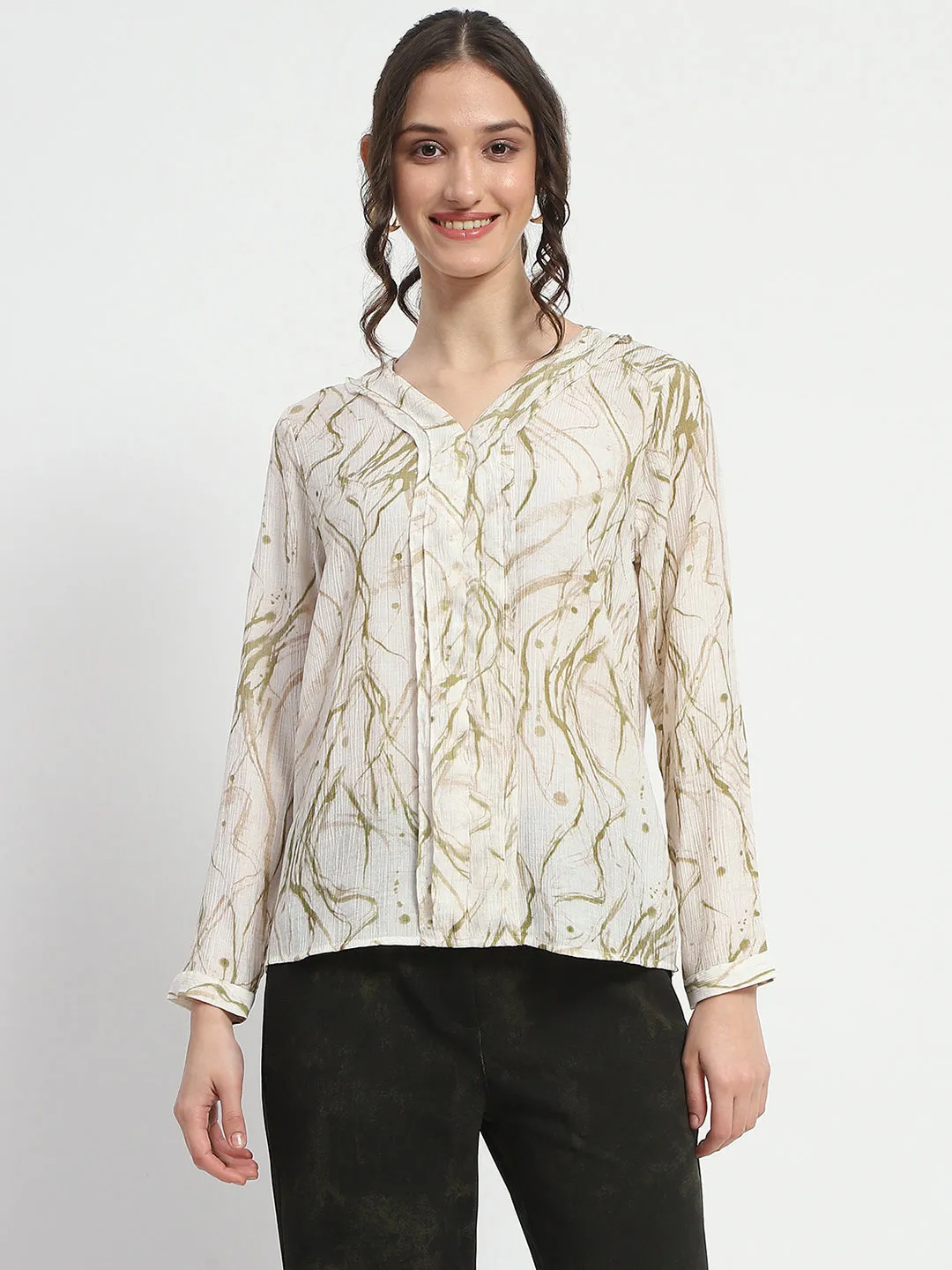 One-Piece Wear Madame Rayon Blend Abstract Print Green Top
