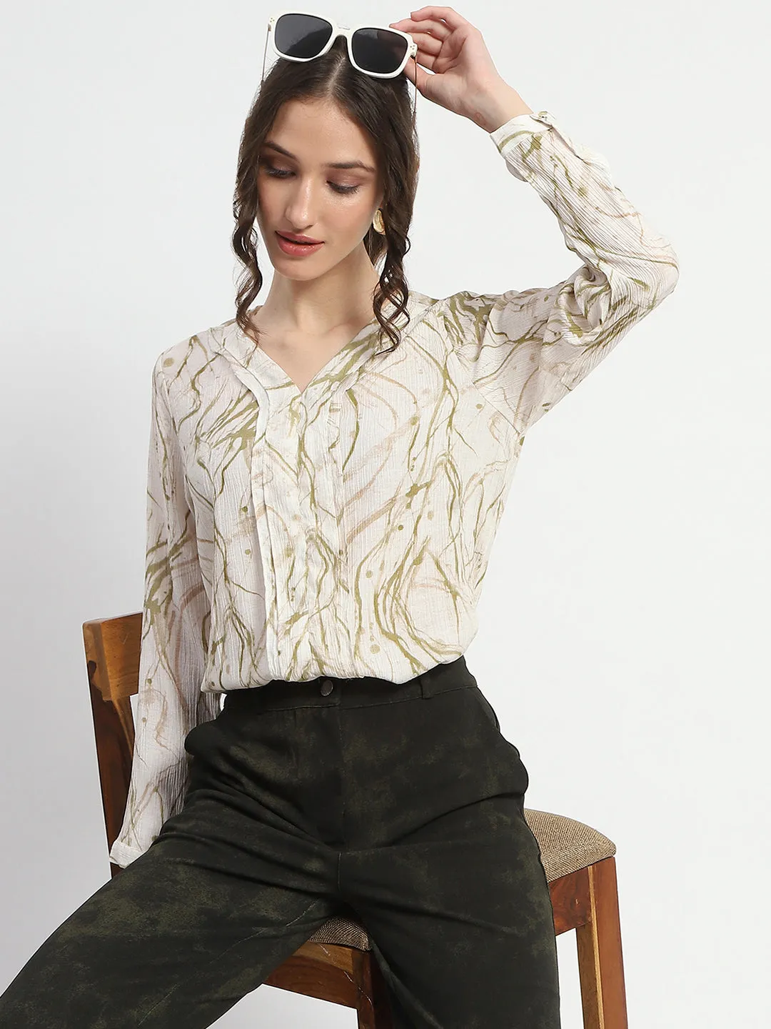 Madame Rayon Blend Abstract Print Green Top River Core