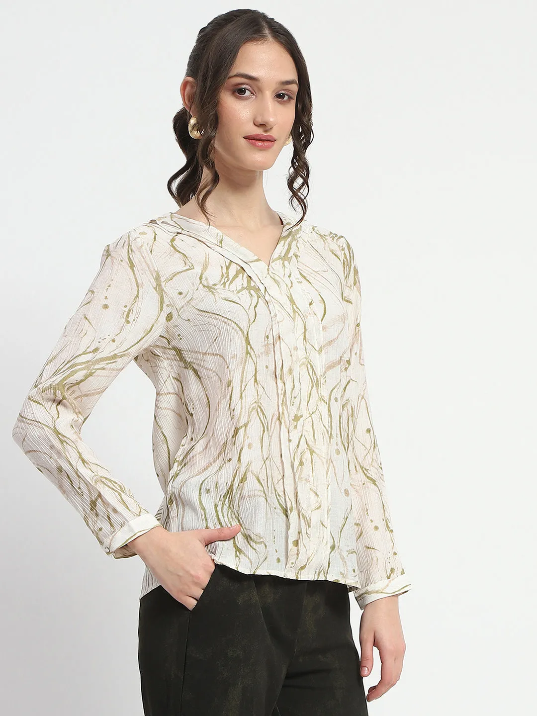 Madame Rayon Blend Abstract Print Green Top Flow Core