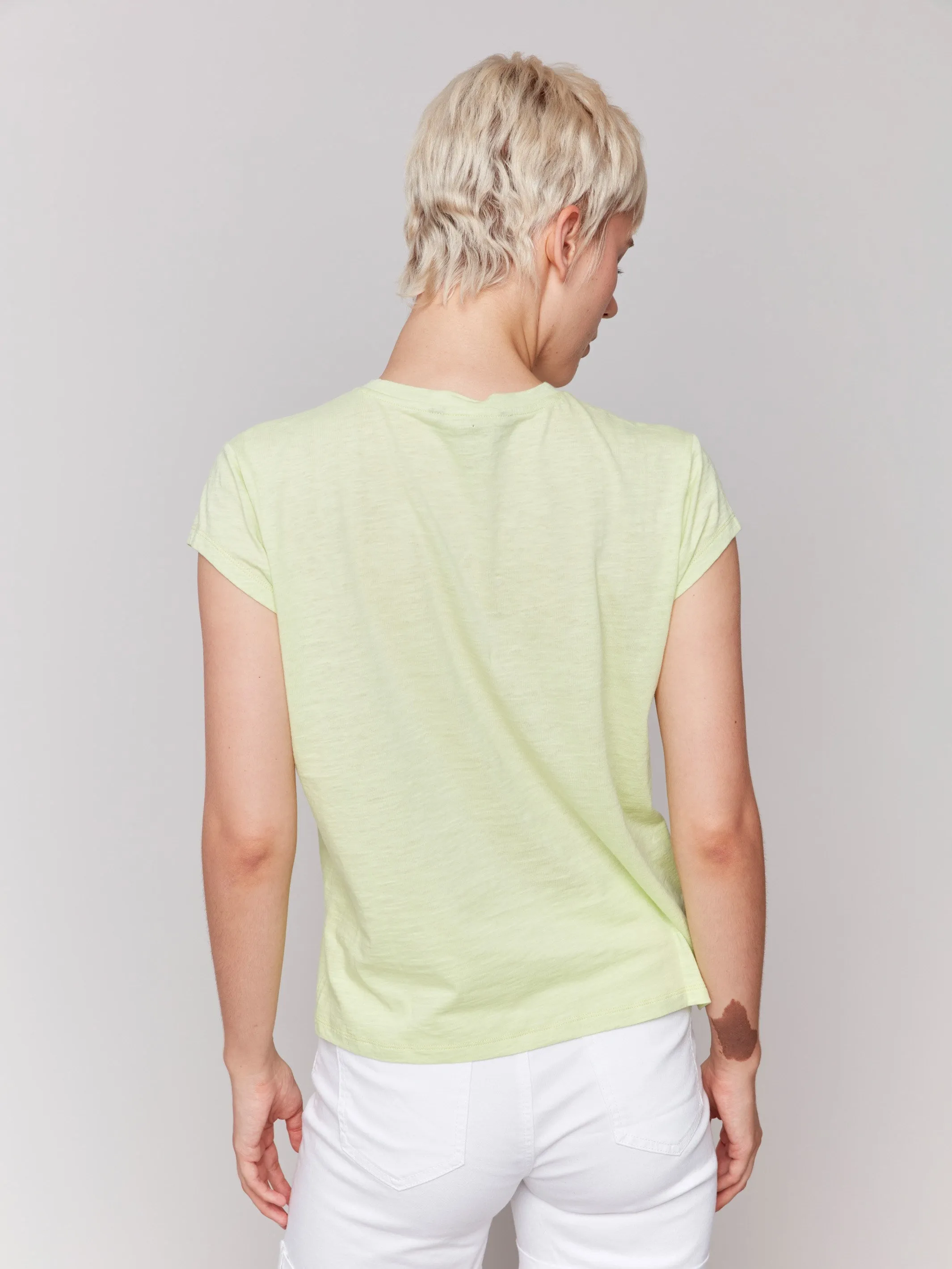 Organic Cotton Cap Sleeve T-Shirt with Slit Detail - Keylime Royal Charm LowBulkFabric