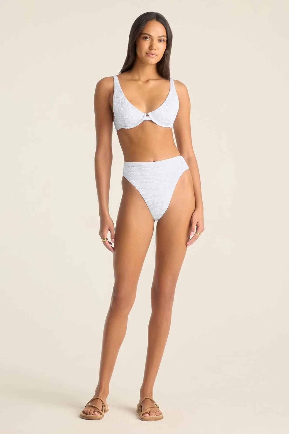 Versatile Layering Quick Dry Fabric Rossi Underwire Top - White Seersucker Stripe