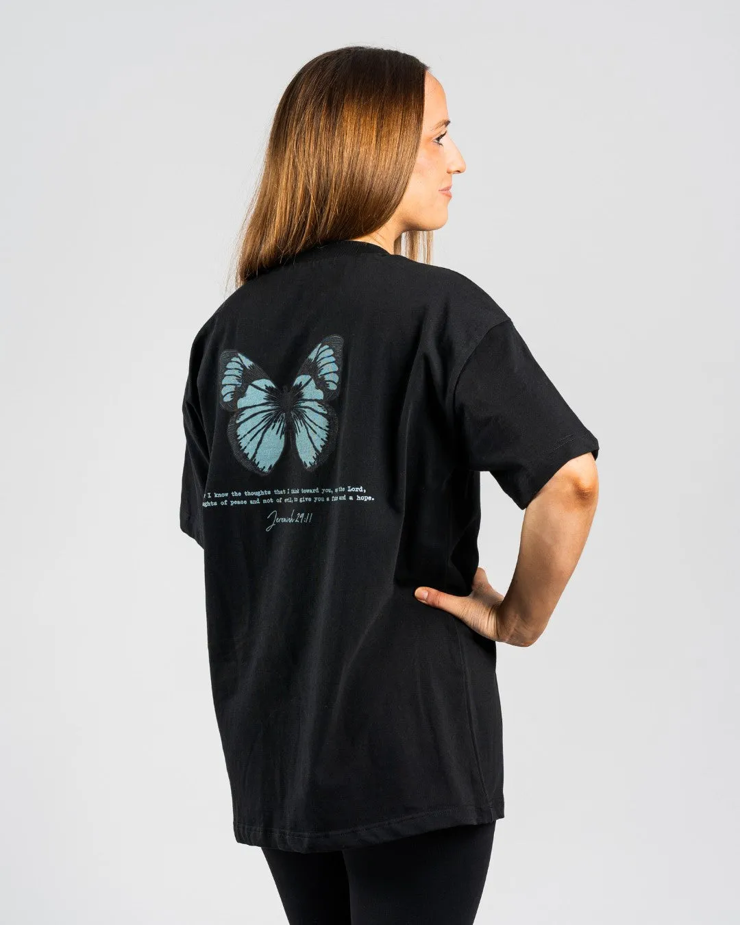 MultiPly Fabric Biodegradable Options Jeremia 29:11 'Wings of Hope' Women??s Oversized T-Shirt