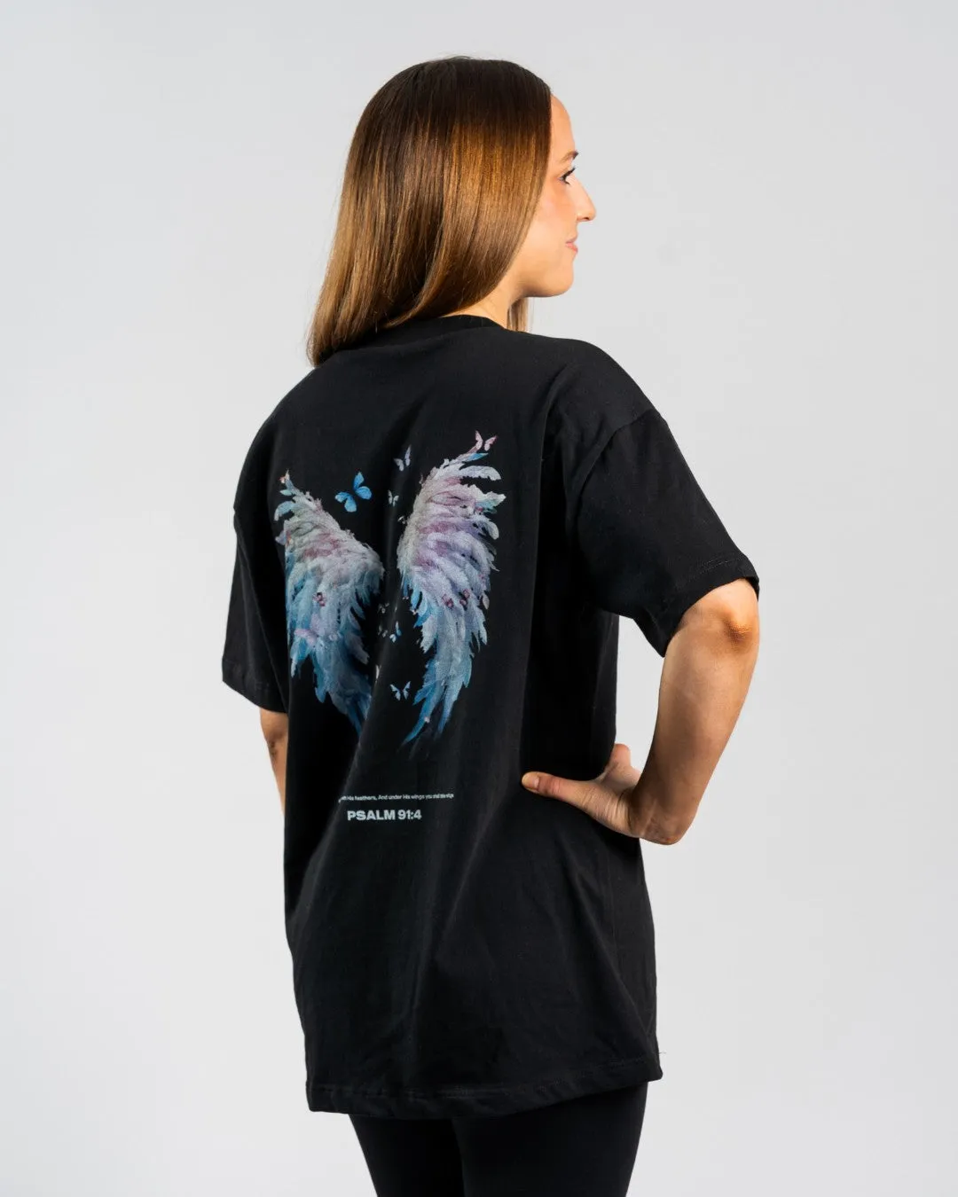 Psalm 91:4 'Under His Wings' Women??s Oversized T-Shirt Rayon blend