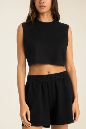 Strategic Mesh Placement Coast Crop Muscle Tank - Black Cotton Jersey