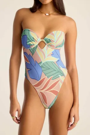Sporty Vibes Holiday Adventure Mabel Underwire Bandeau One Piece - Retro Jungle Crepe Texture