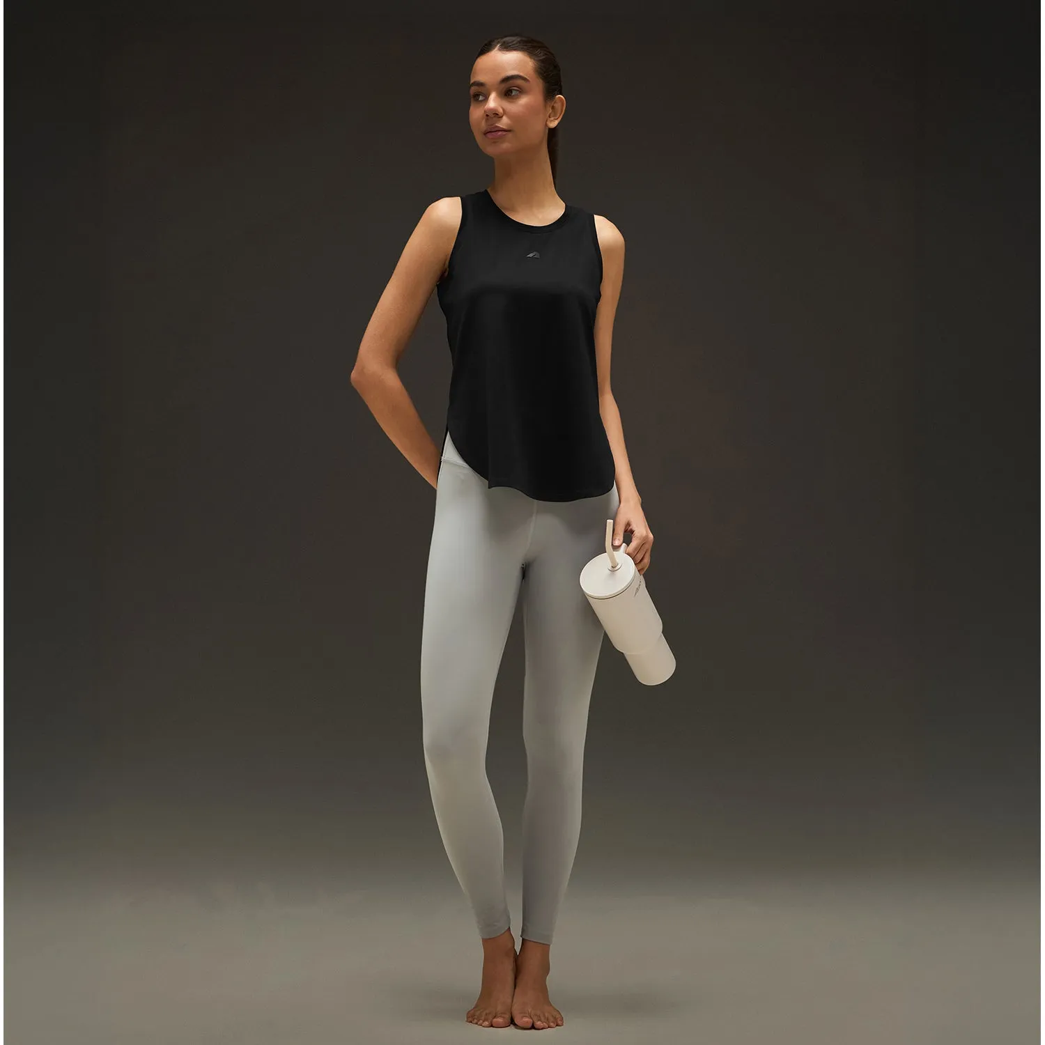 Women Elevated Flared Tank Top Black Reinforced Edges spherical