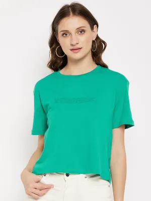 adults' Relaxed Comfort Wear Madame Crew Neck Zen Green Printed T-Shirt