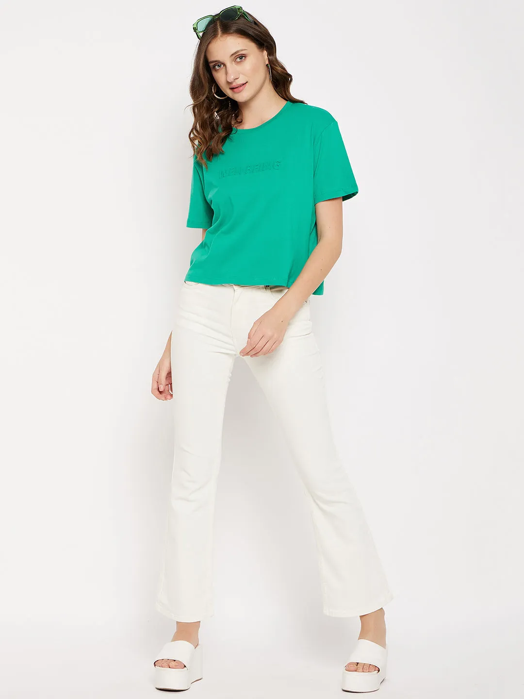 discount offer Madame Crew Neck Zen Green Printed T-Shirt