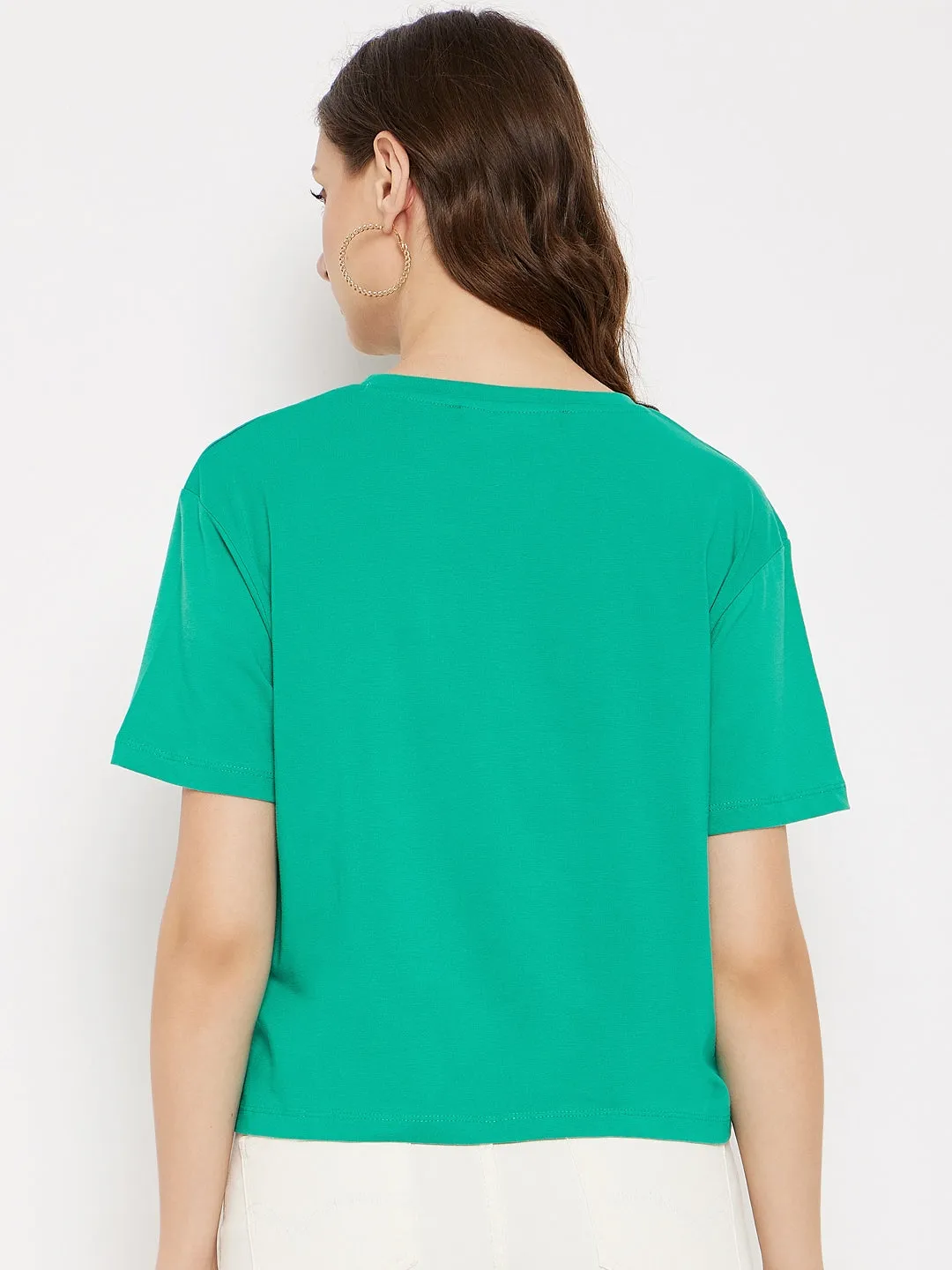 Everyday Layering Minimalist fashion Madame Crew Neck Zen Green Printed T-Shirt