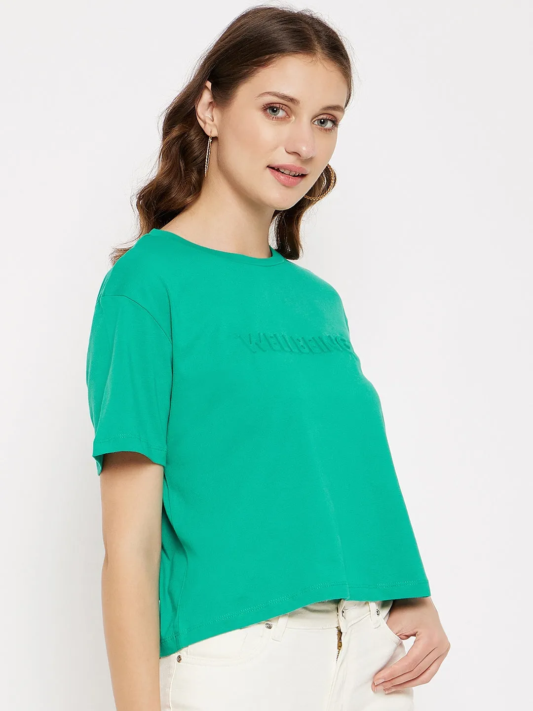 Madame Crew Neck Zen Green Printed T-Shirt Bohemian style