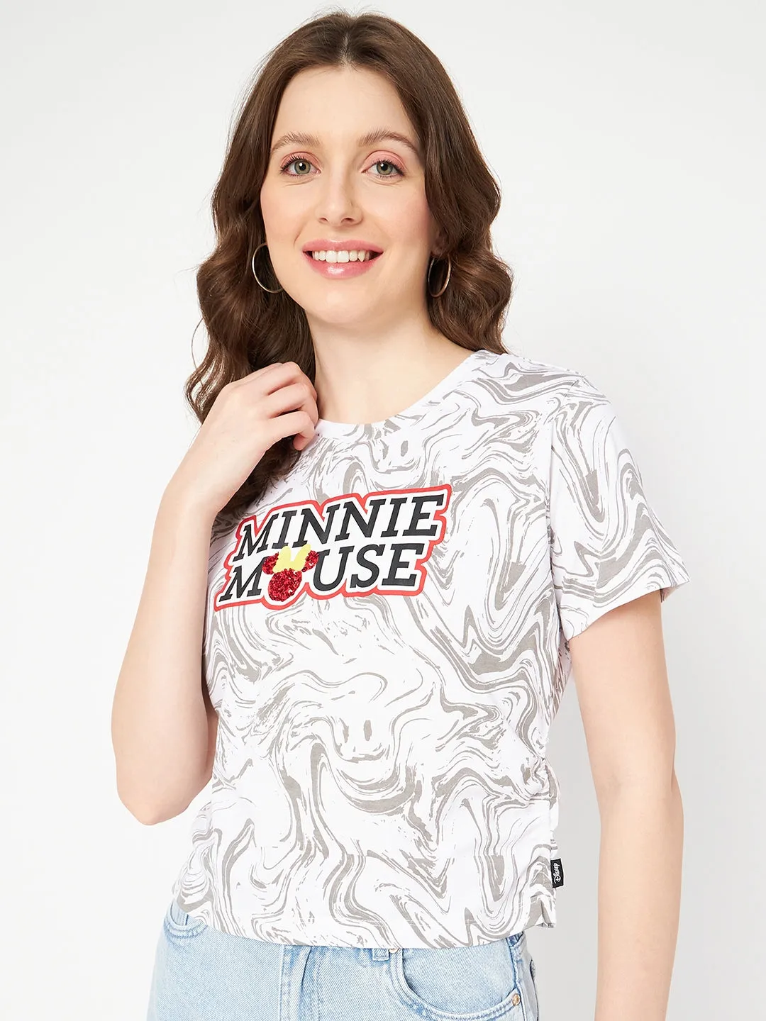 Madame Front and Back Disney Printed Cotton White T-Shirt Microfiber texture Water Based Ink Print