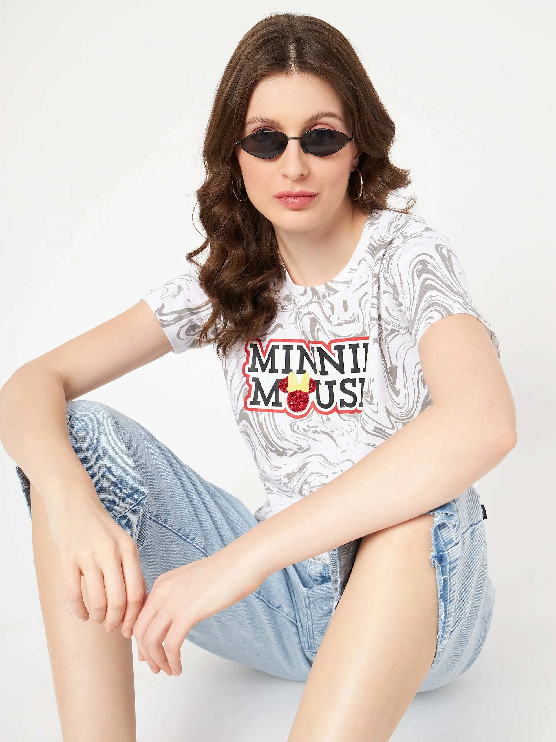 Versatile Wearable Madame Front and Back Disney Printed Cotton White T-Shirt