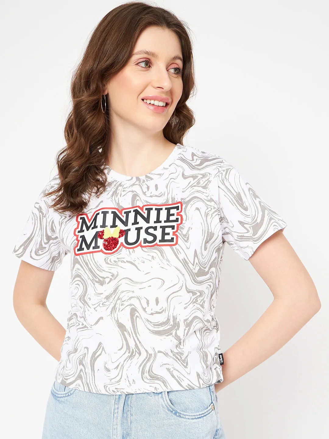 Madame Front and Back Disney Printed Cotton White T-Shirt NoSideSeams Timeless Comfort