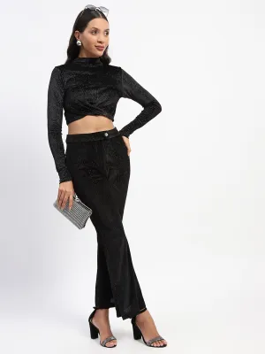 Free Fit Reflective Safety Accents Madame Shimmery Wrap Black High Neck Crop Top