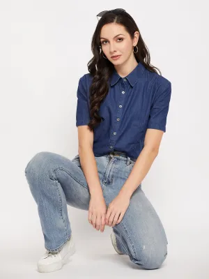 Cozy Layers Magic Glow Madame Shirt Collar Denim Crop Top