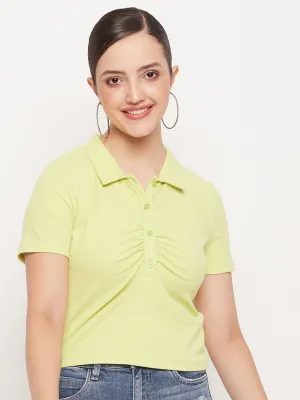 discount offer Outdoor Leisure Look Madame Solid Green Cotton Collared Tshirt