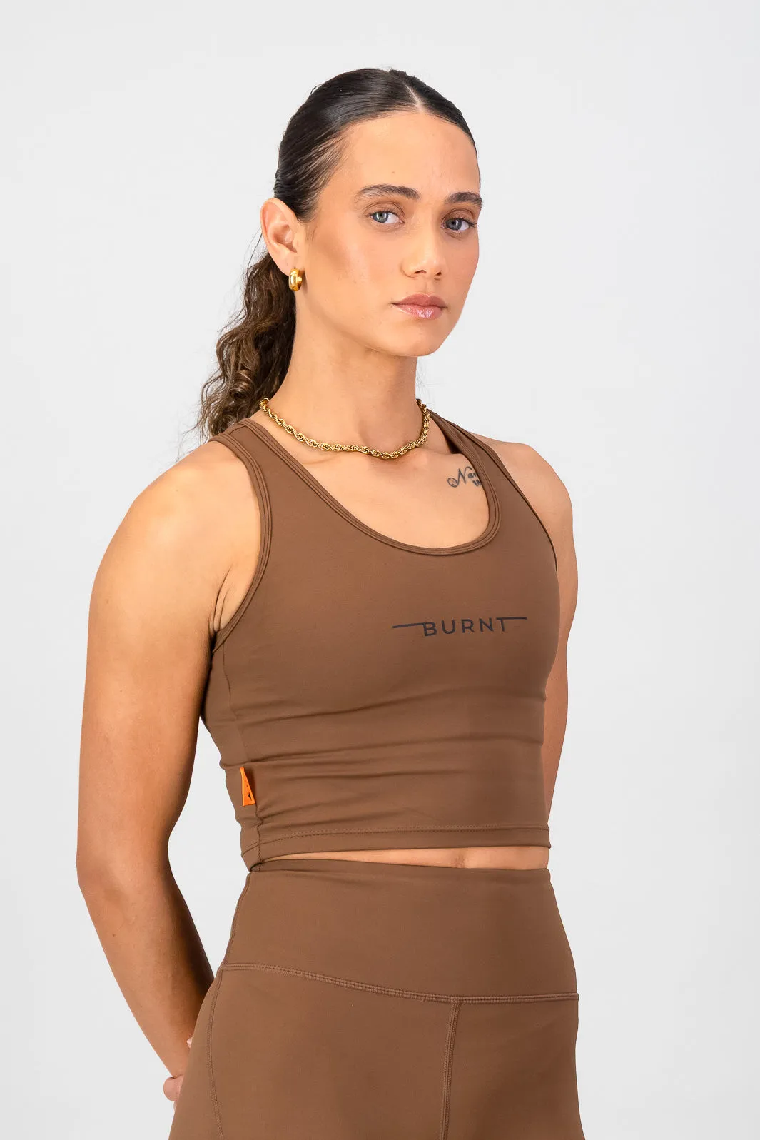 Durable Double Stitched Seams Apex Supportive Tank  - Clay