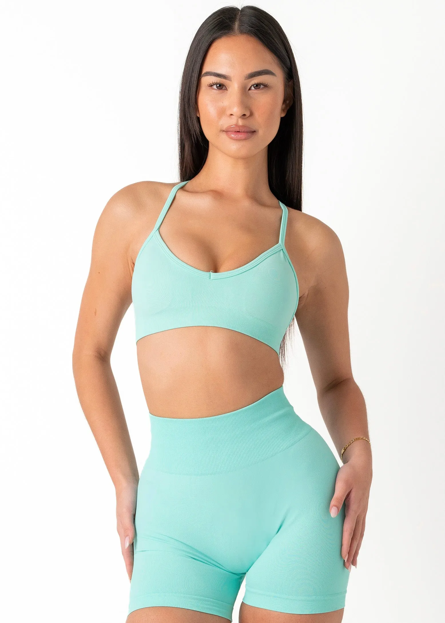 SIGNATURE BRA - CHOC MINT Drawstring closure seams Soft Cup