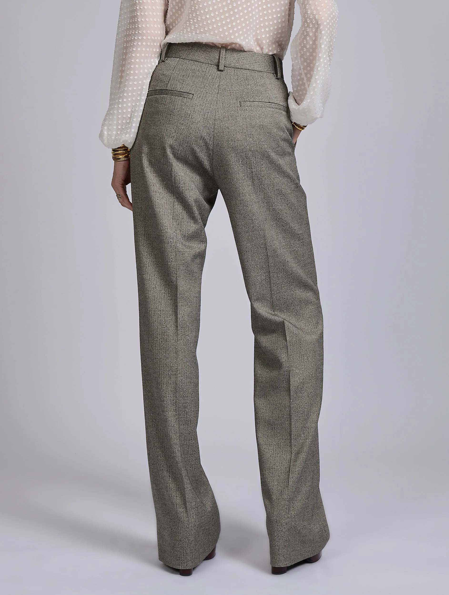 Grey micro herringbone high-waisted trousers Durable Utility Cozy Essentials