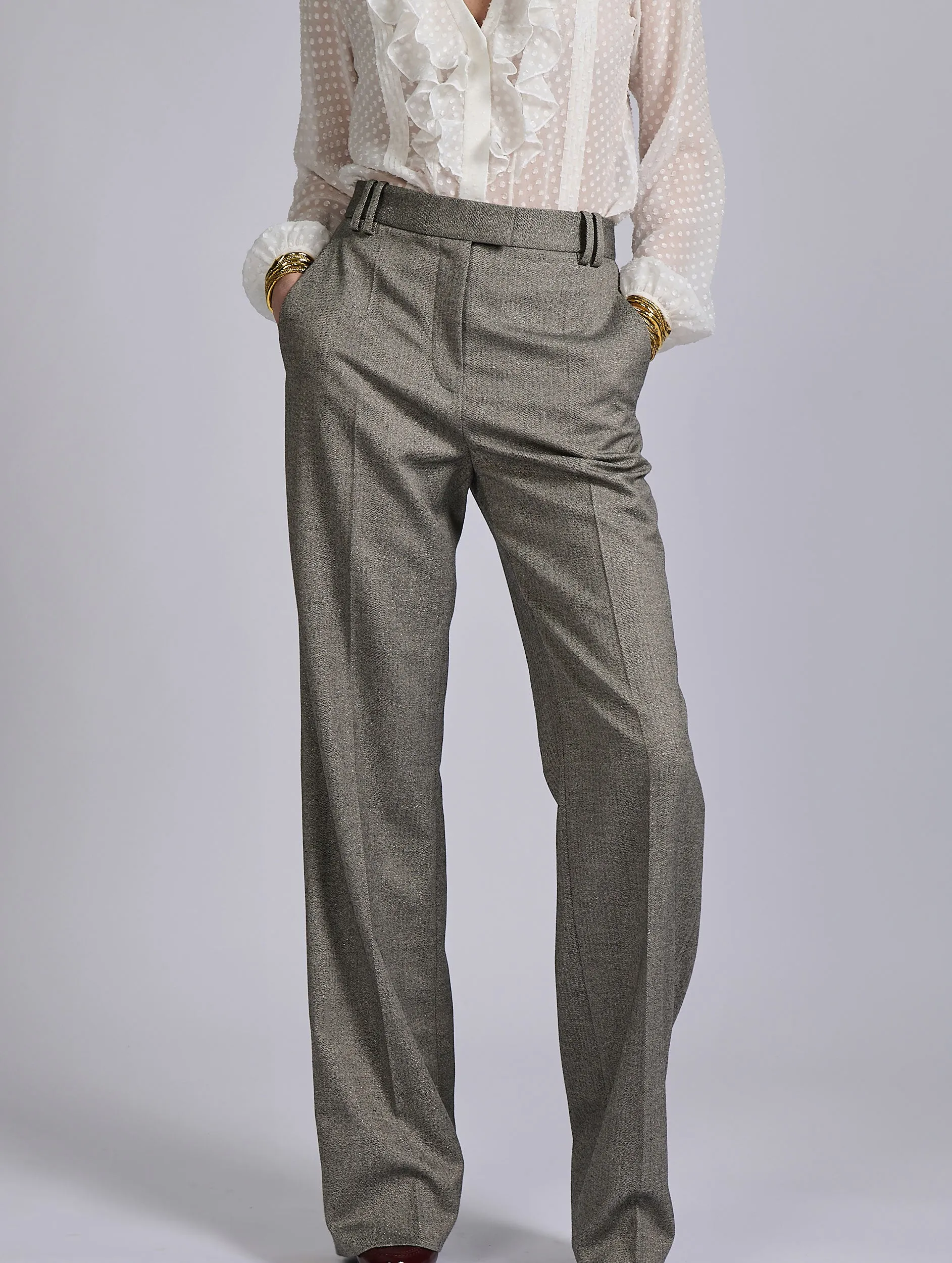 Grey micro herringbone high-waisted trousers UVProtectionCoating