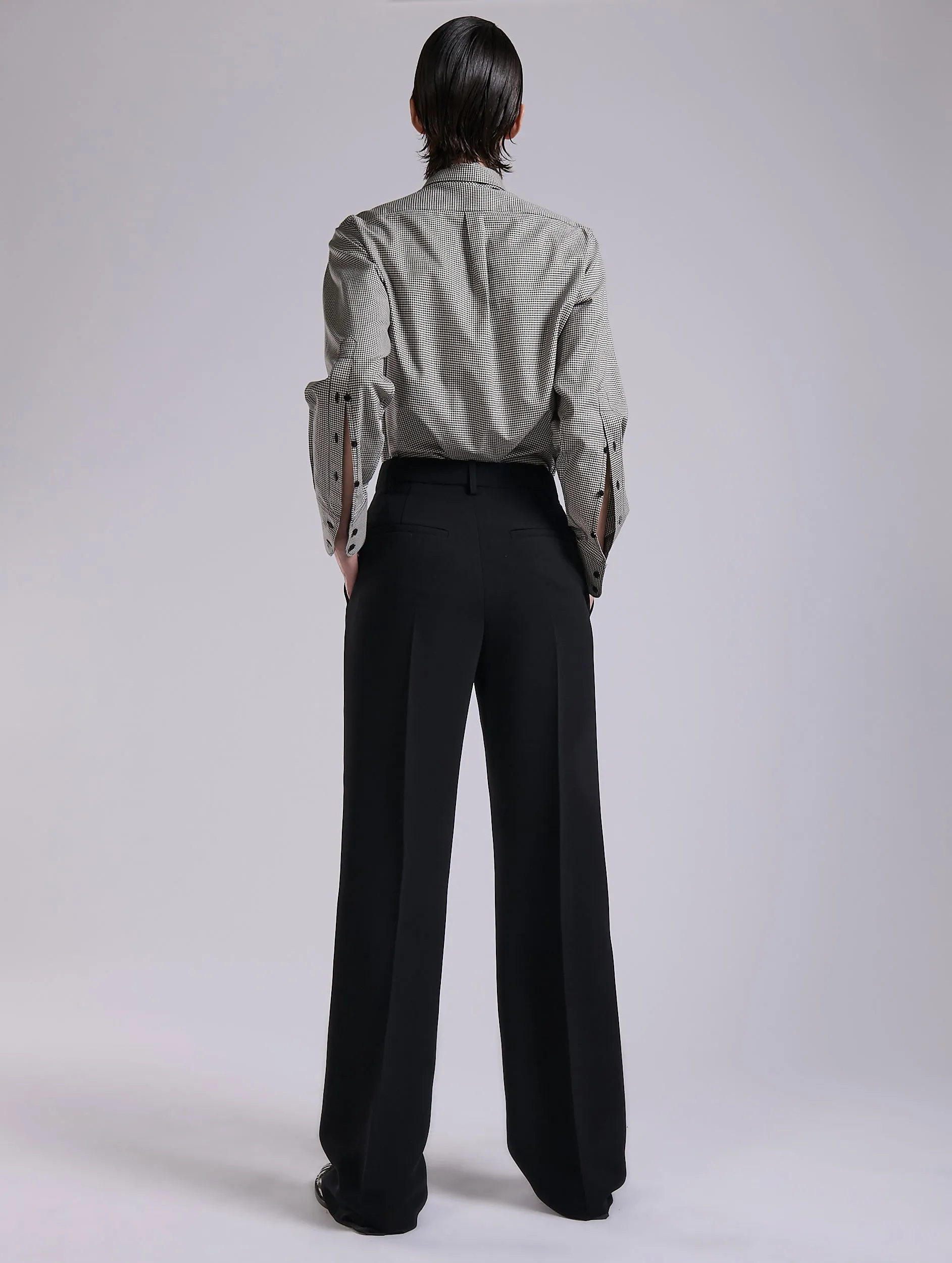 Ripped design Black wide-leg crepe trousers