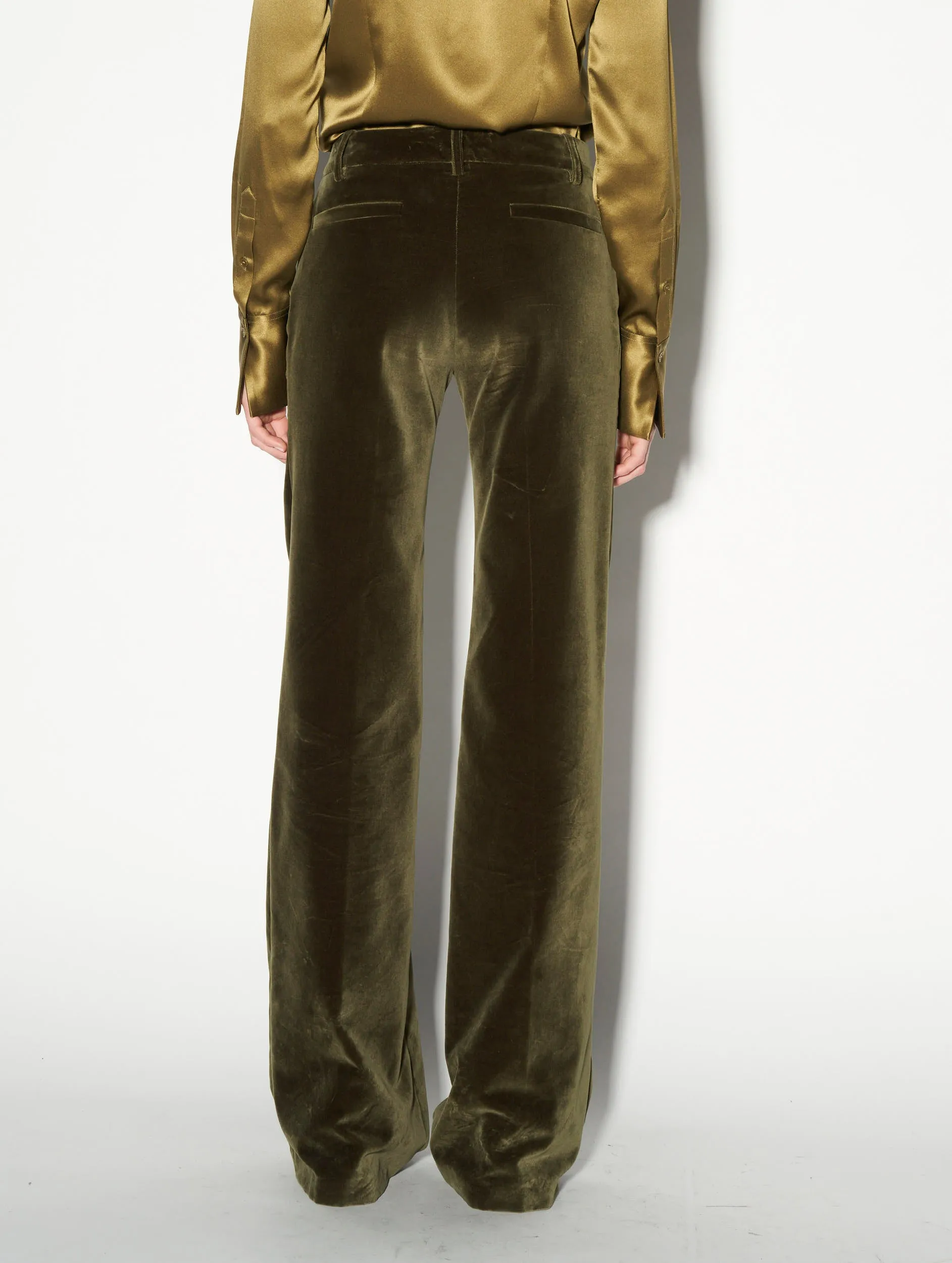 Flared olive velvet trousers Four Way Stretch Polished Look