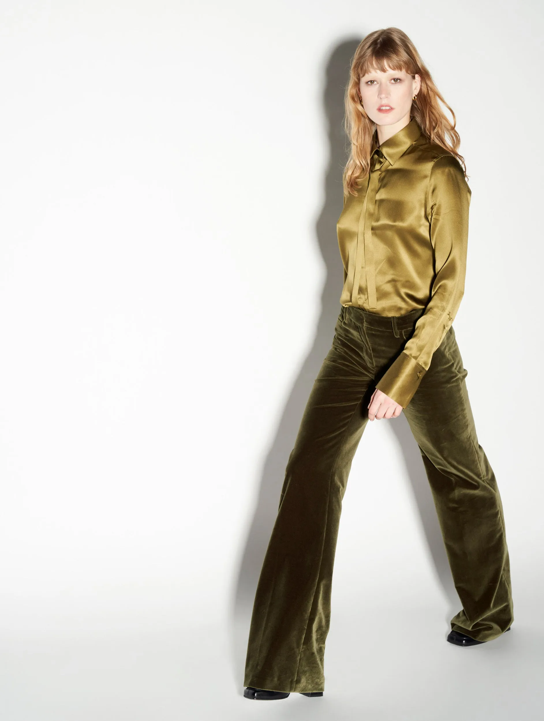 Flared olive velvet trousers ReinforcedKnees