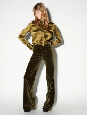 Roomy Fit Stable Shape Flared olive velvet trousers