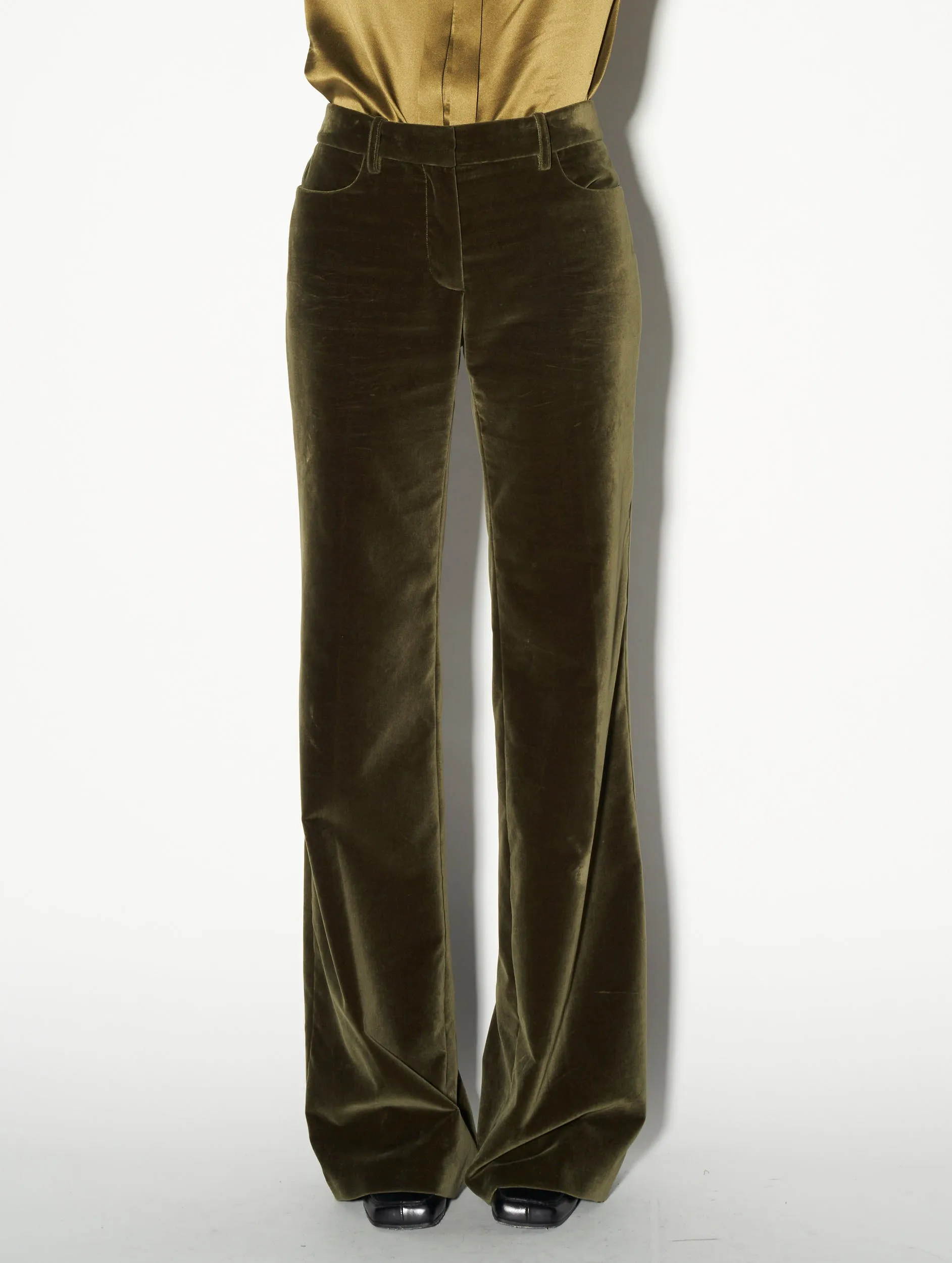 ExtendedSizeRange Flared olive velvet trousers