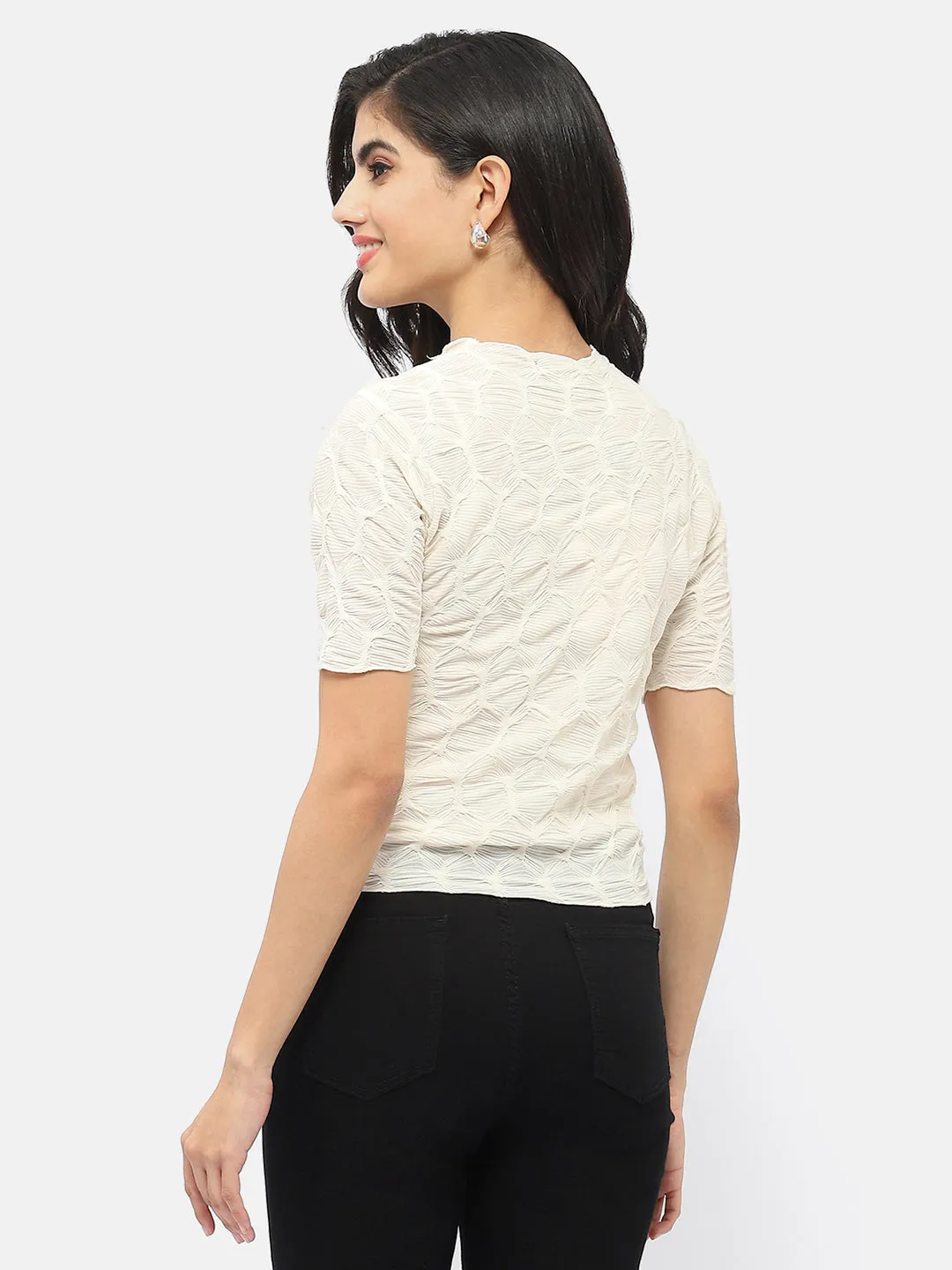 Madame Lettuce Hem Beige Crinkled Top Cozy Style Versatile Design