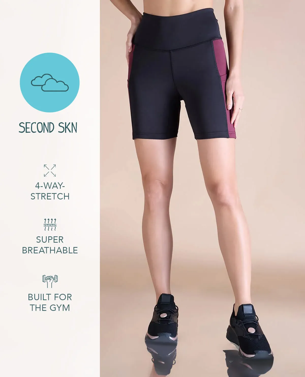 High Waisted Cycling Shorts in Second SKN Fabric Wool blend Compact Storage Pocket