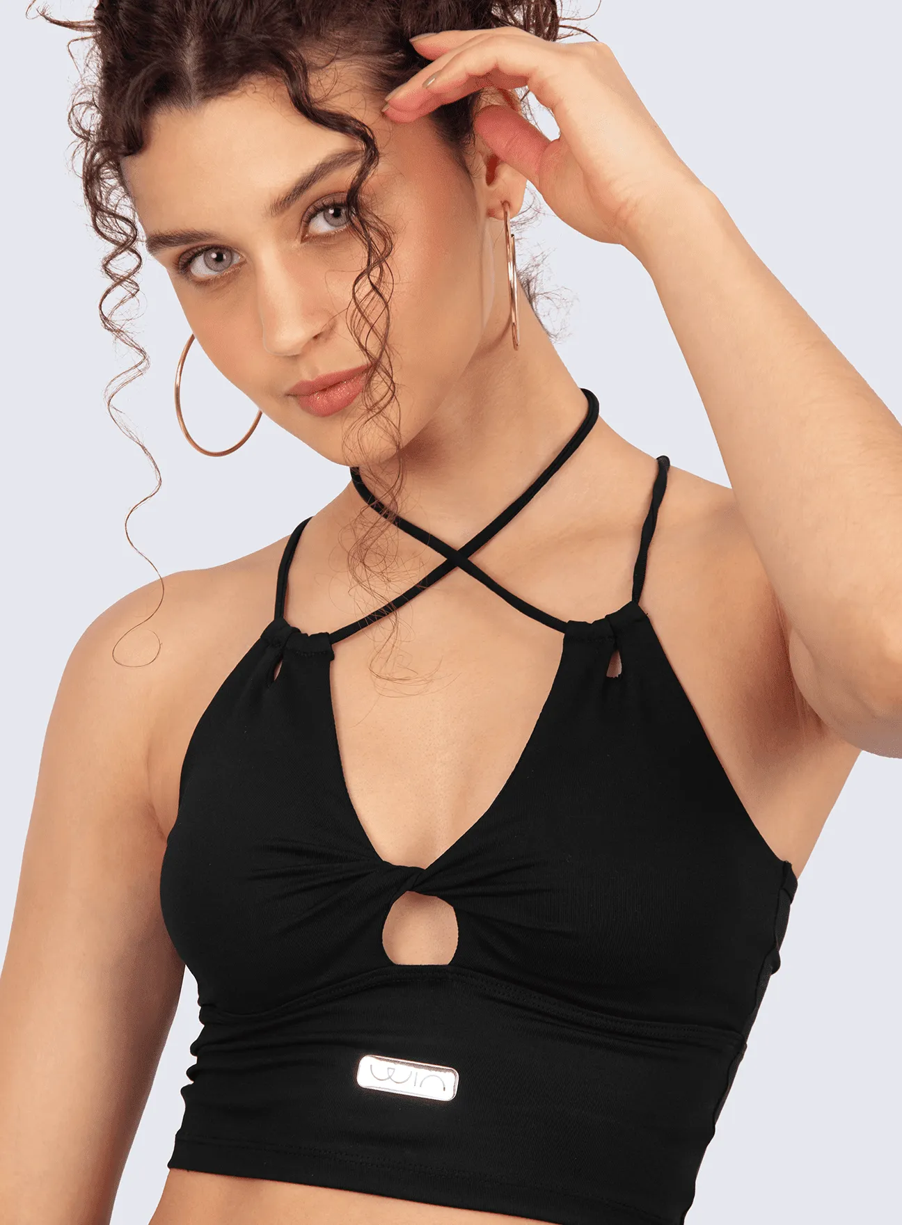 Embroidered Plus size seams TOP EMANA POWER-BLACK