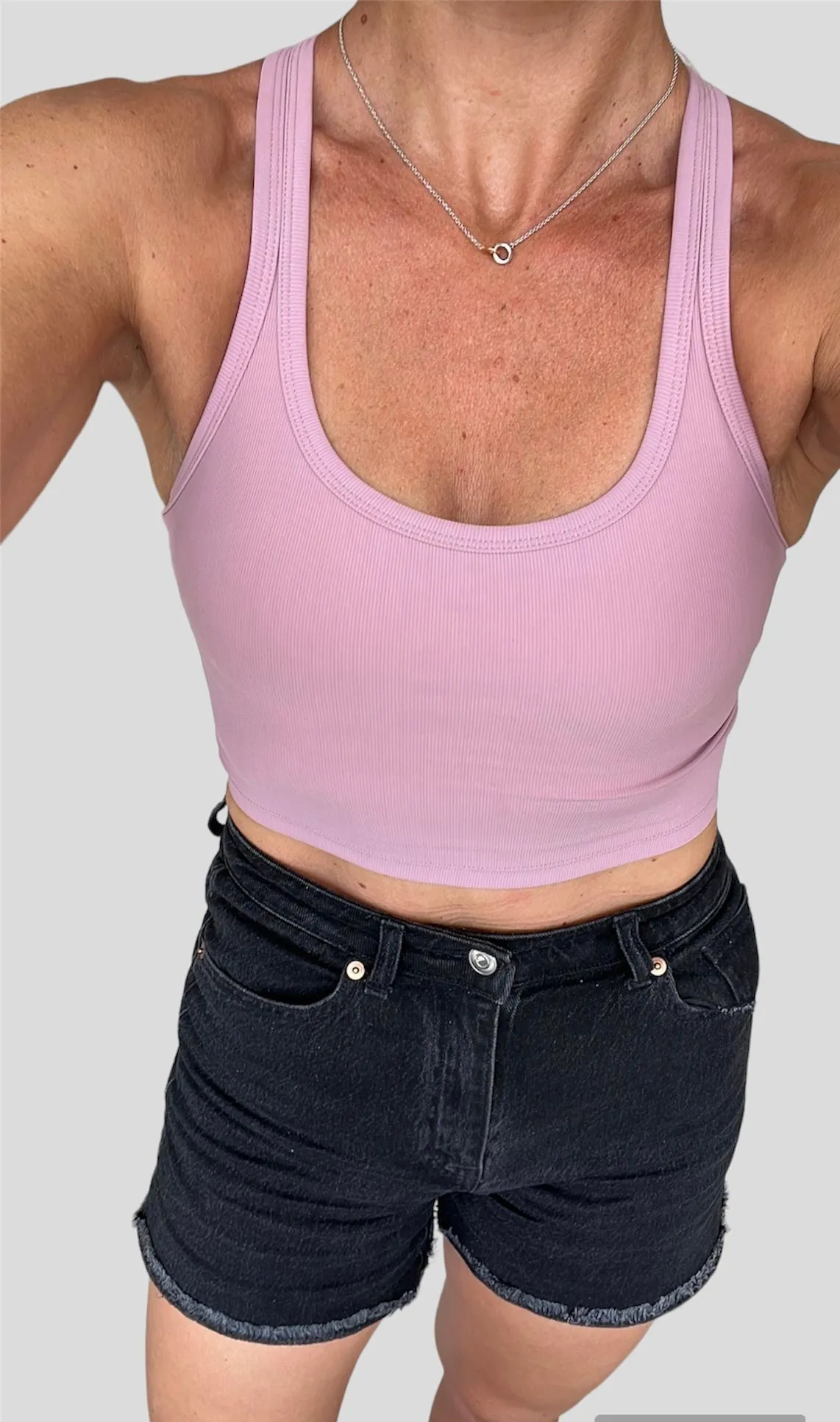 Pink Long Line Ribbed Bra Top Versatile Band Smooth Closure