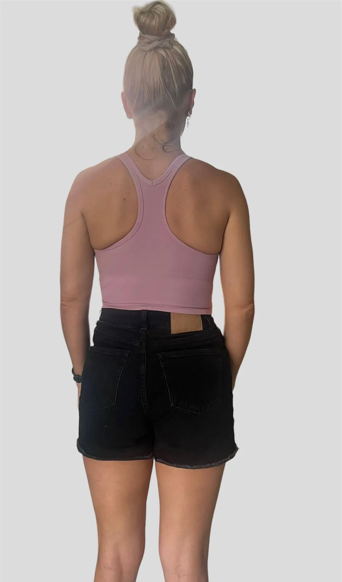 Tasseled edges Pink Long Line Ribbed Bra Top