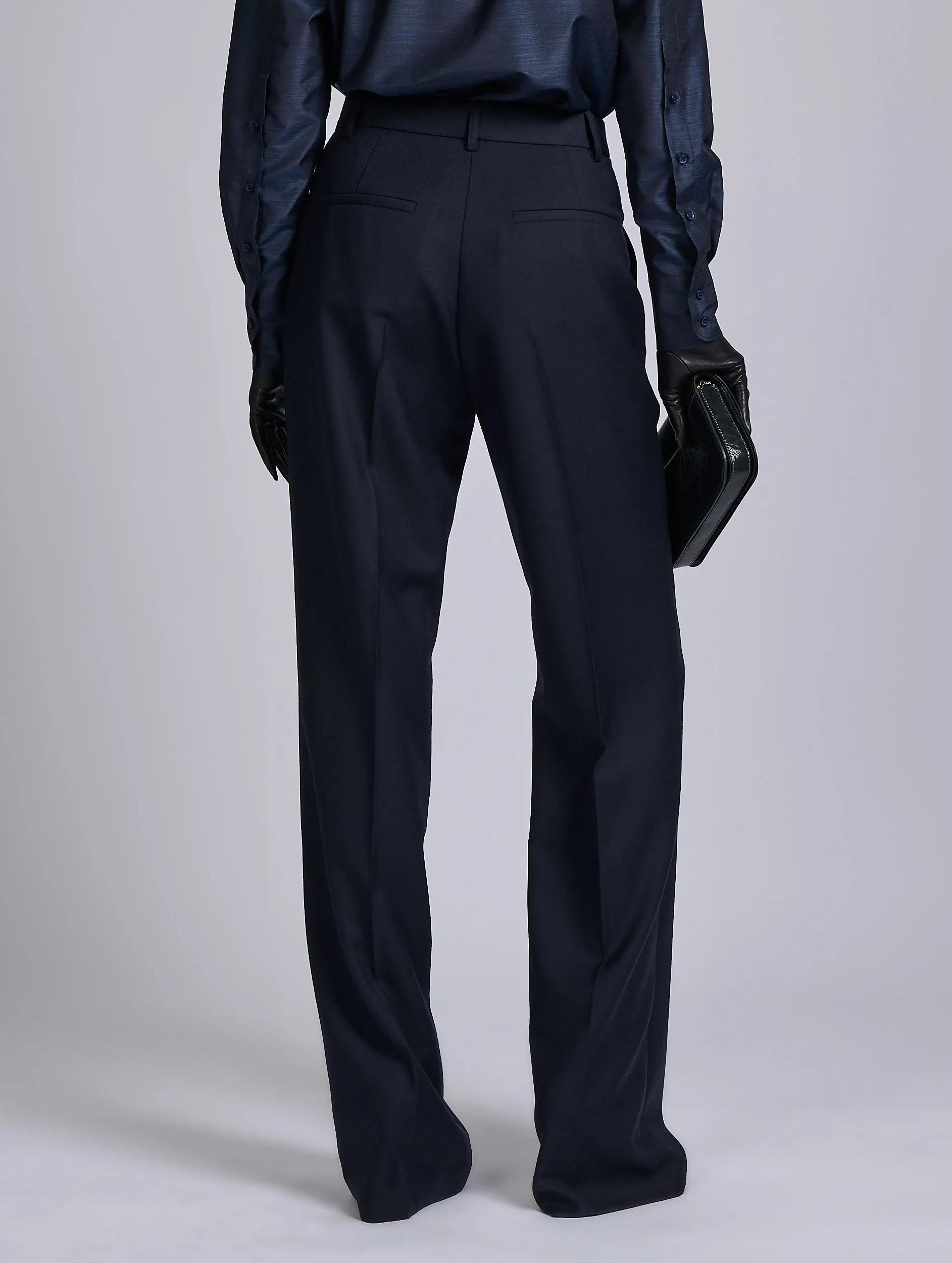 Freedom Fit Flexible Material Navy wide-leg wool and cashmere twill trousers