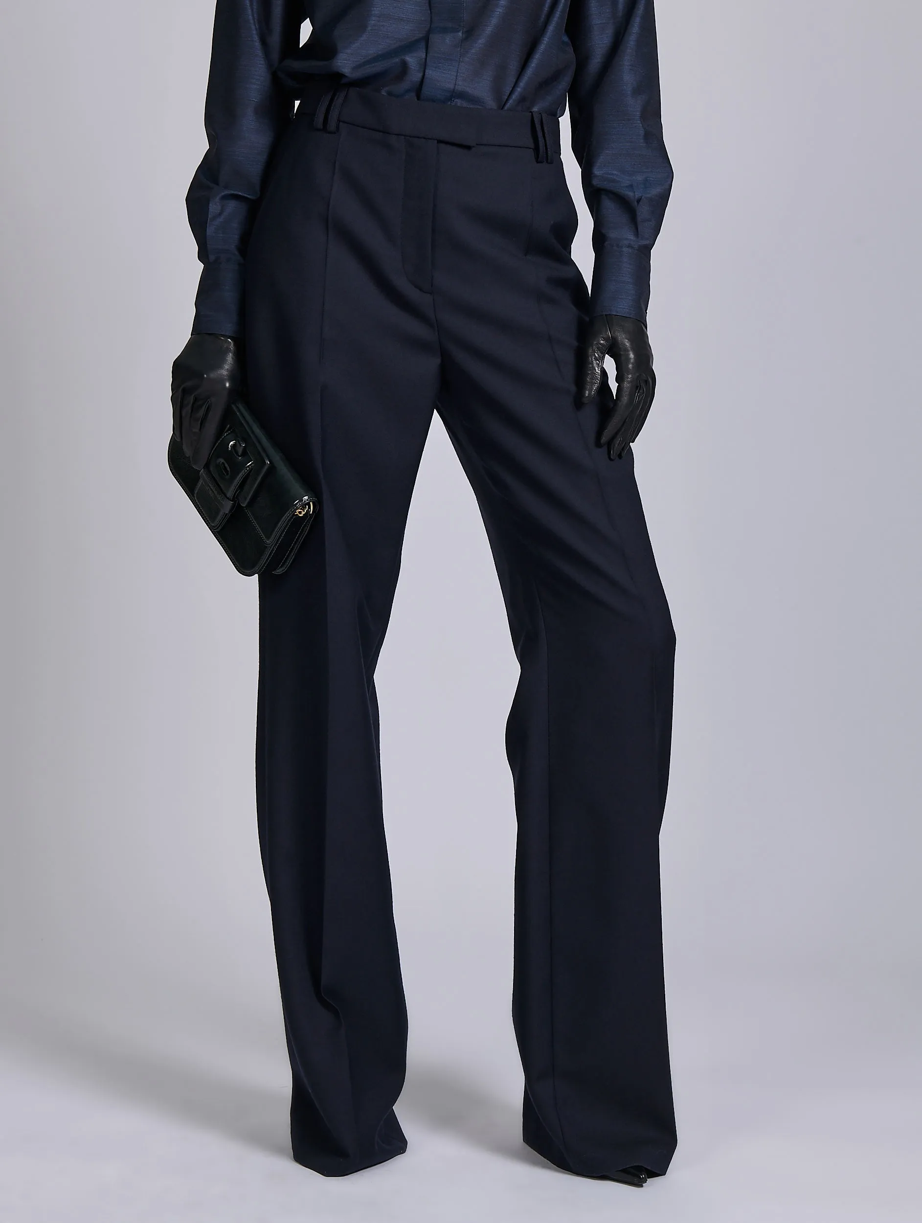 Performance Gear Premium Look Navy wide-leg wool and cashmere twill trousers
