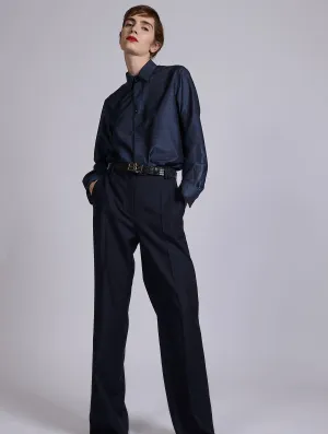 Navy wide-leg wool and cashmere twill trousers StretchFabric