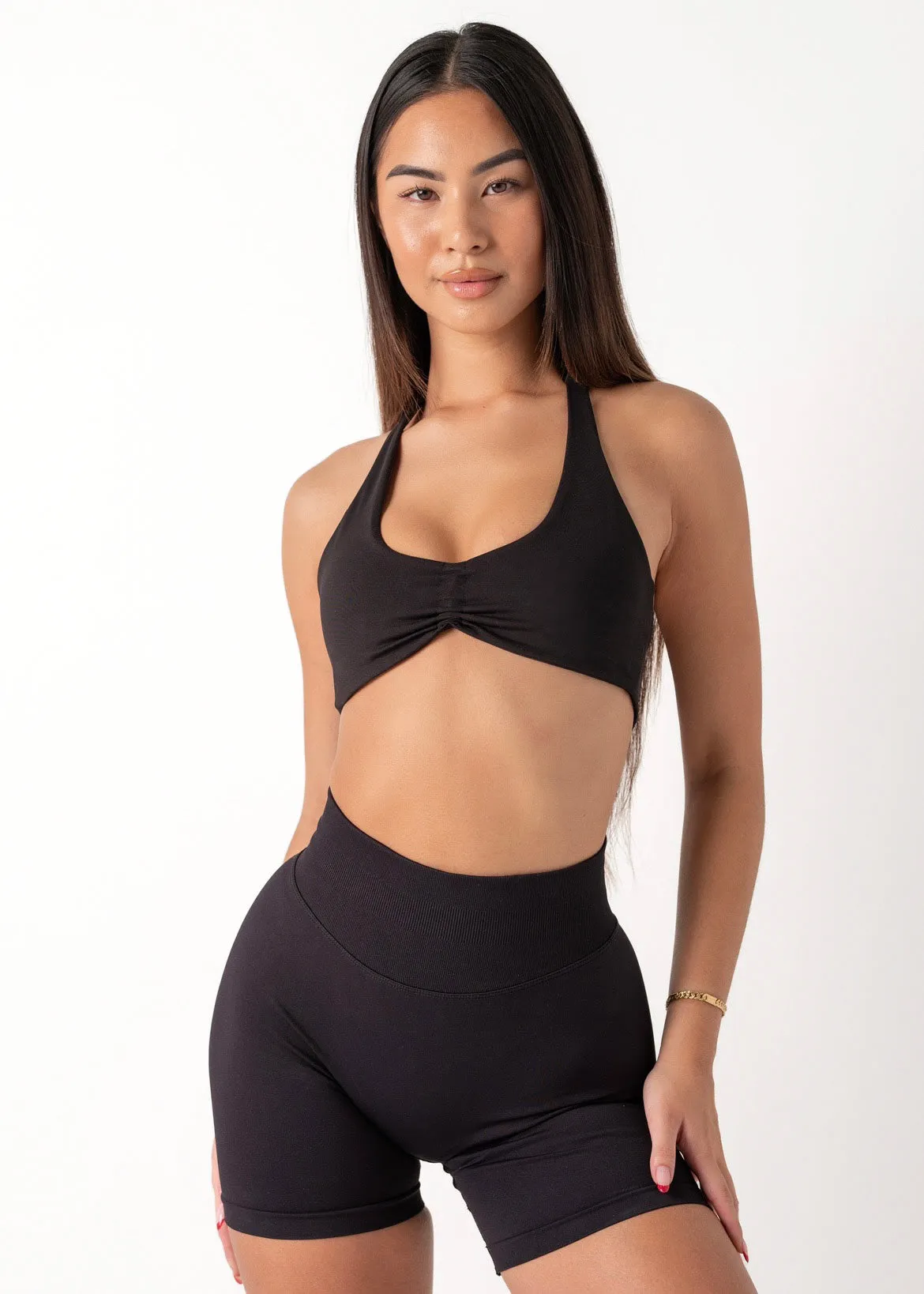 Crease-resistant seams MINI HALTER BRA - BLACK