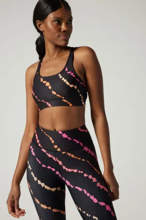 Reinforced stitching seams Exhibiting Wear It To Heart Strappy Bra - Diagonal Tie Dye Black Multi
