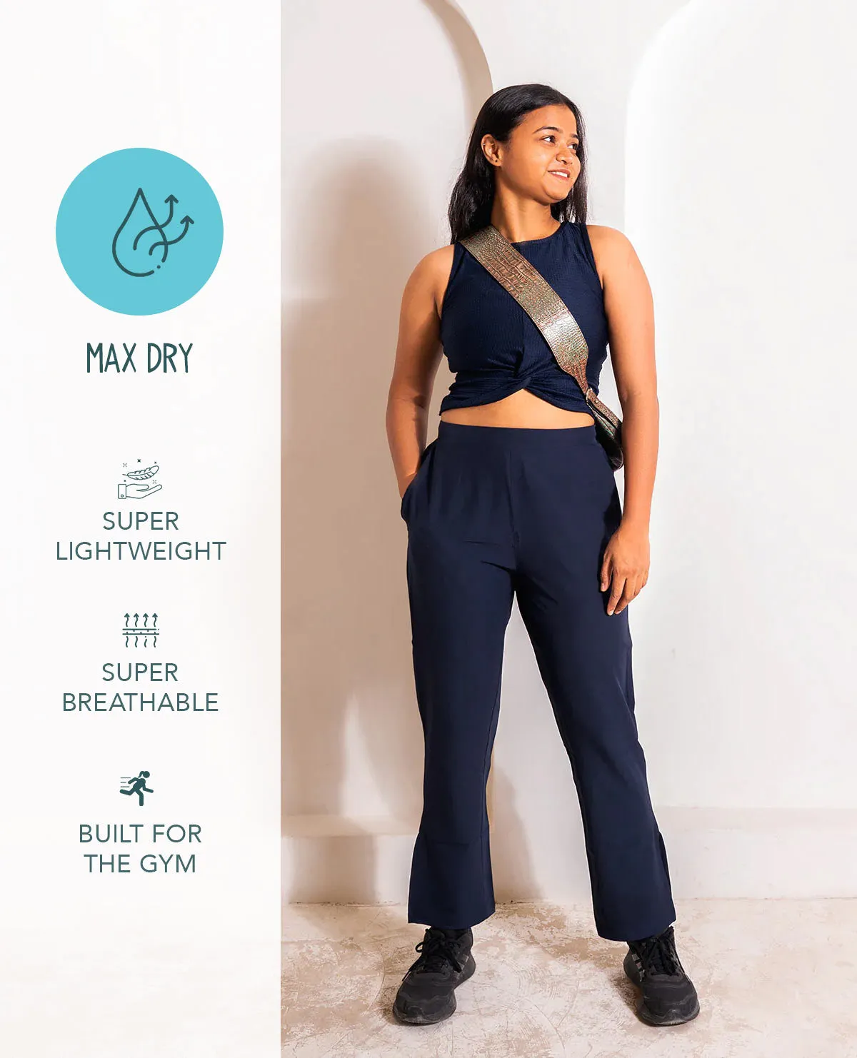 Organic Cotton Max Dry Travel Pants With Pockets Navy Blue