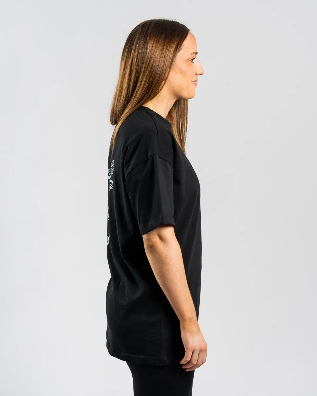 No Slip Shoulder Design 'Floral Cross' Women??s Oversized T-Shirt