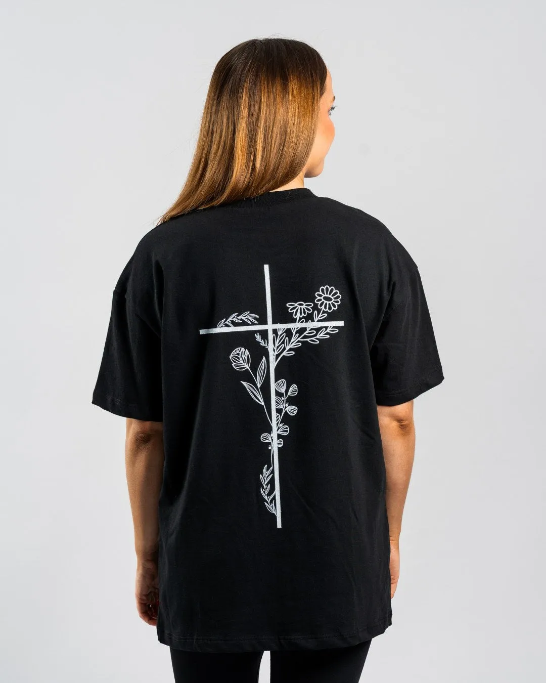Fashion and Comfort Stylish Fit 'Floral Cross' Women??s Oversized T-Shirt