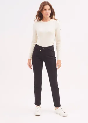 Beach Ready Design Glow Patricia straight pants - elasticated waist, in stretch cotton (NOIR)