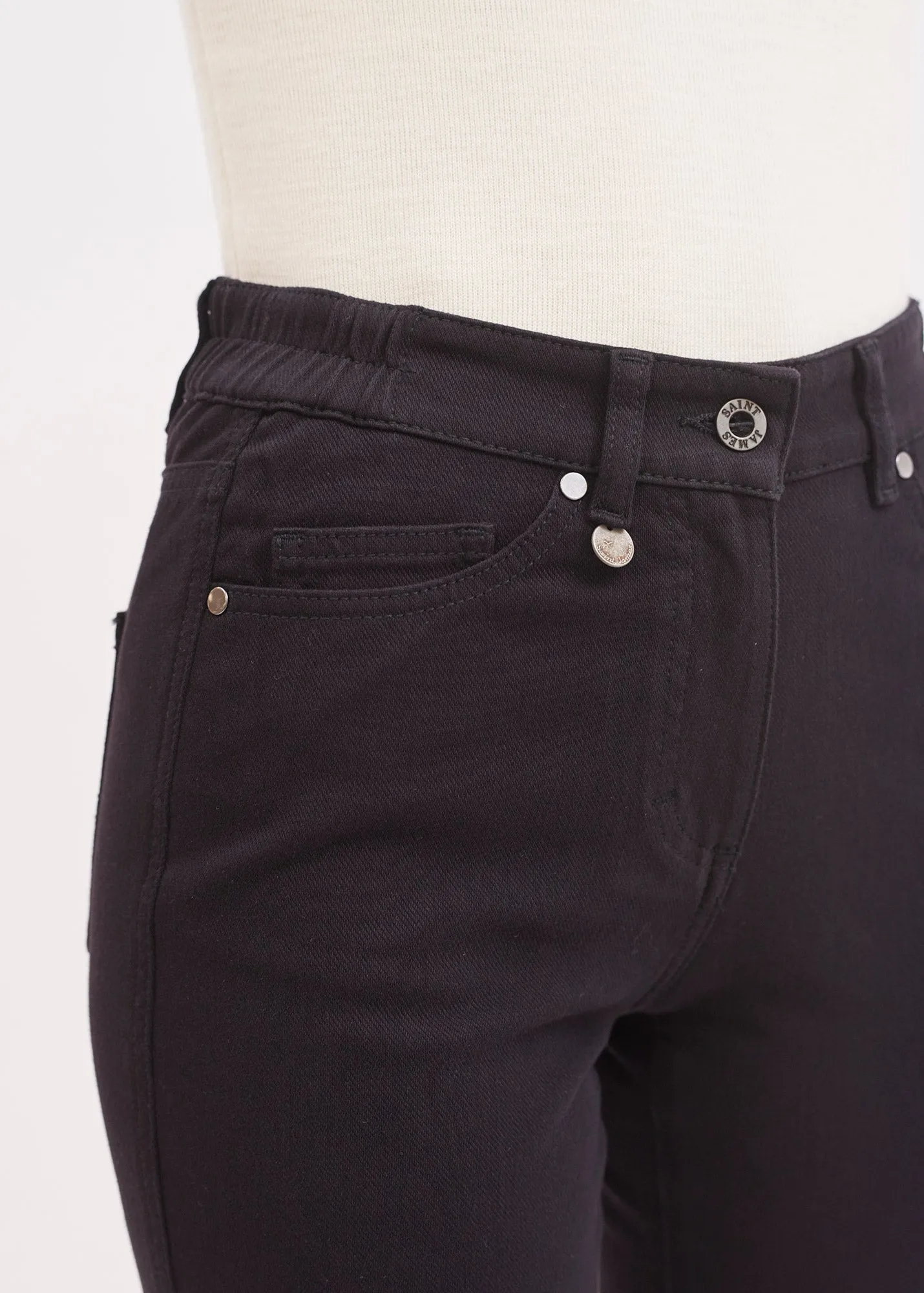 Patricia straight pants - elasticated waist, in stretch cotton (NOIR) Code Soul
